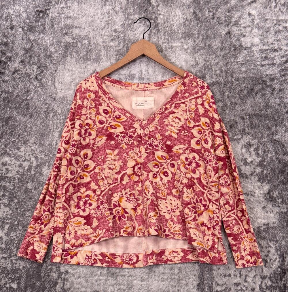Anthropologie Top XS Womens Pilcro Waffle Knit Floral Long Sleeve Thermal